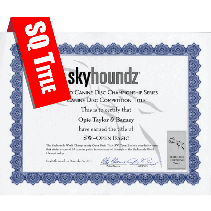 Skyhoundz Qualifier Title Certificate